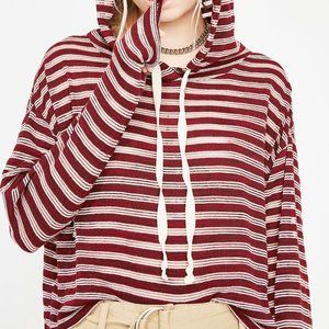 Lunik Crop Hoodie Maroon White Black Striped